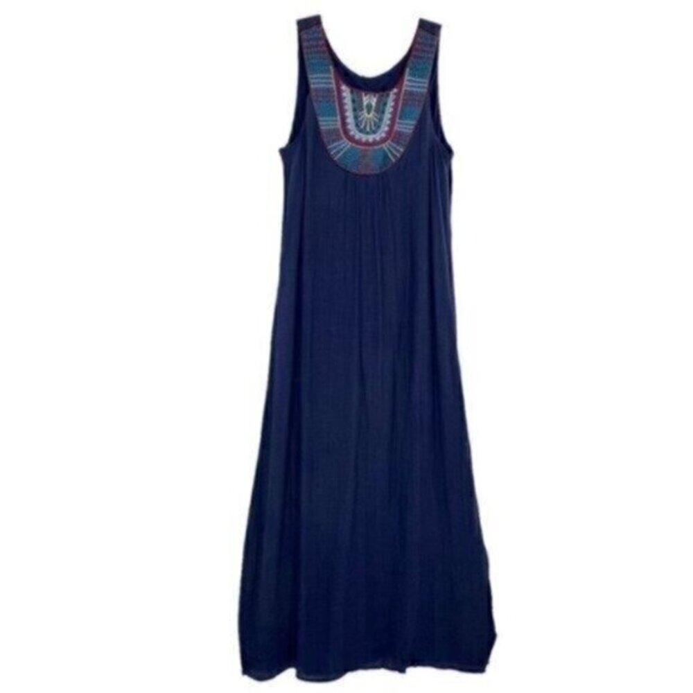 As U Wish Navy Blue Embroidered Boho Maxi Dress
